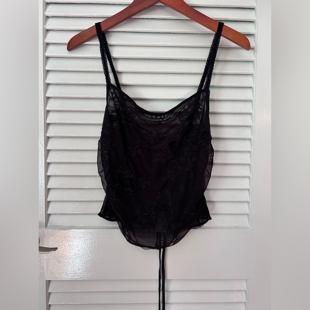 Zara Black Sheer Lace Tie-Back Top Small